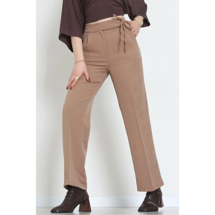 Double Kumaş İp Bağlamalı Palazzo Pantolon Sütlükahve - 51268.683.
