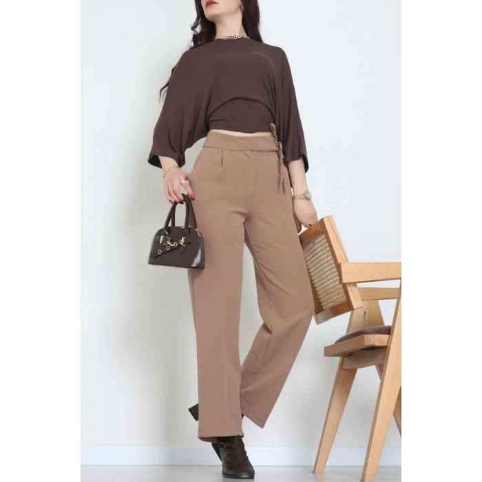 Double Kumaş İp Bağlamalı Palazzo Pantolon Sütlükahve - 51268.683.
