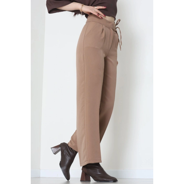 Double Kumaş İp Bağlamalı Palazzo Pantolon Sütlükahve - 51268.683.