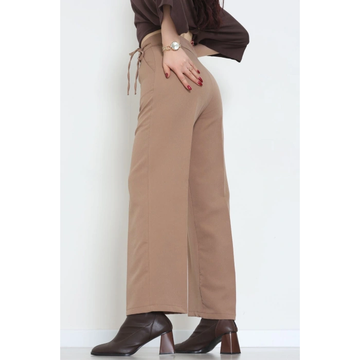 Double Kumaş İp Bağlamalı Palazzo Pantolon Sütlükahve - 51268.683.