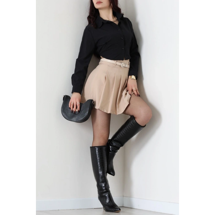 Double Kumaş Kemerli Pileli Etek Taş - 51236.1920.