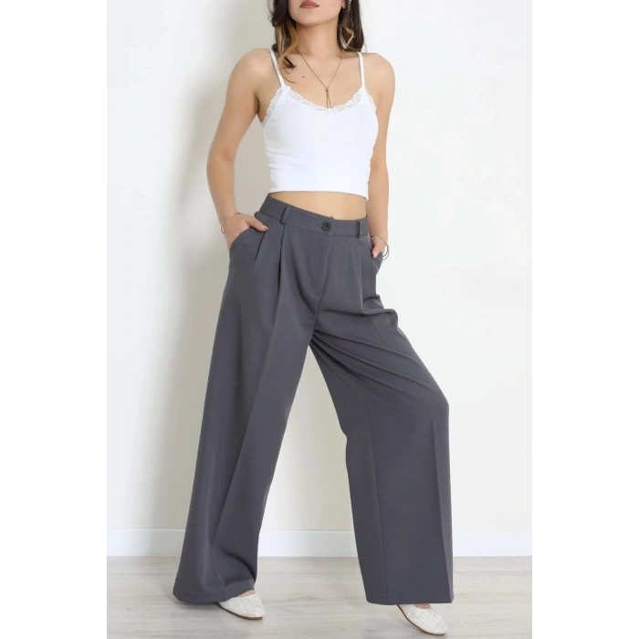 Double Kumaş Palazzo Pantolon Antrasit - 90158.1920.