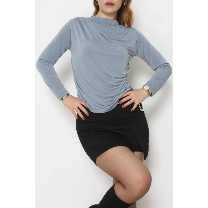 Drape Detay Sandy Bluz Gri - 70698.1949.