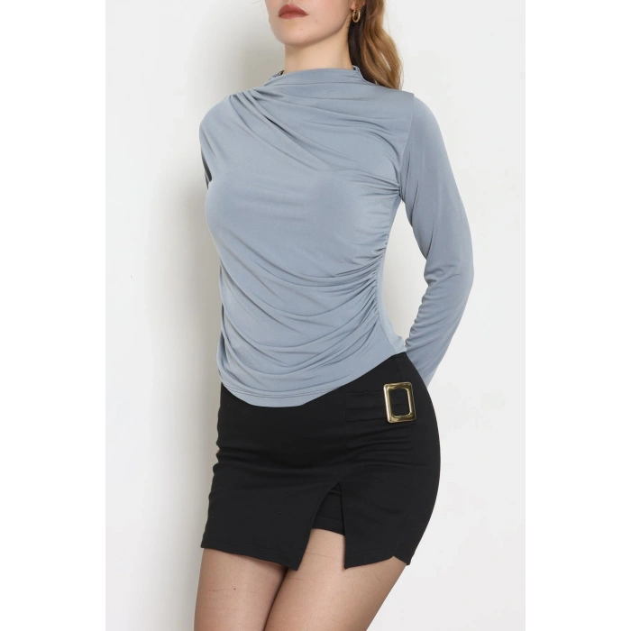 Drape Detay Sandy Bluz Gri - 70698.1949.