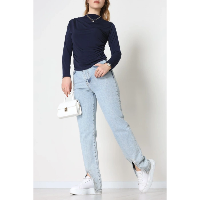 Drape Detay Sandy Bluz Lacivert - 70698.1949.