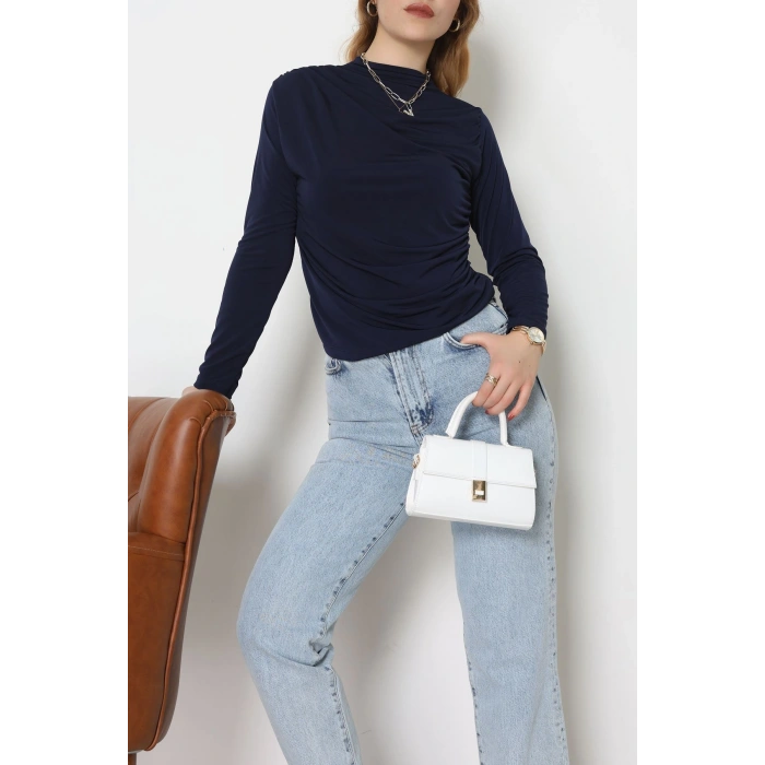 Drape Detay Sandy Bluz Lacivert - 70698.1949.