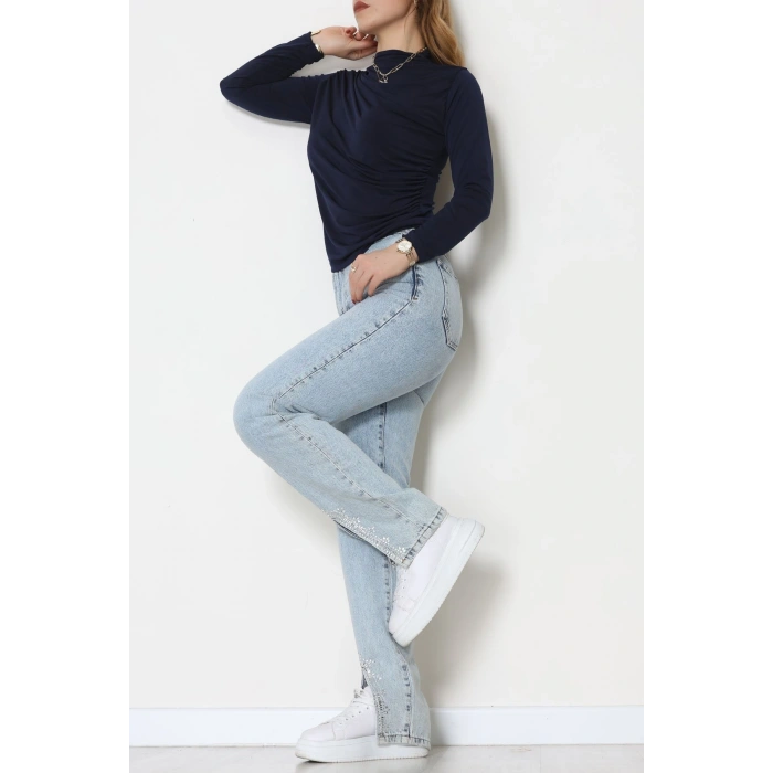 Drape Detay Sandy Bluz Lacivert - 70698.1949.