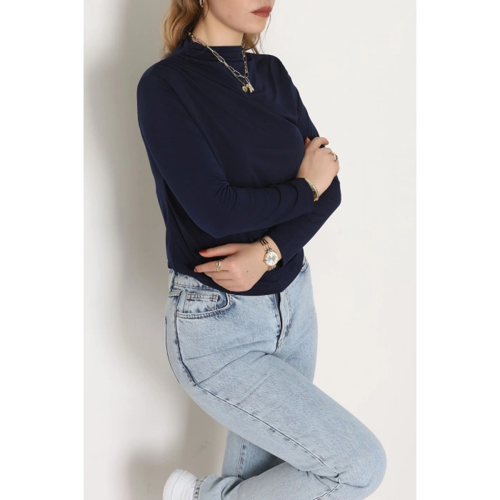 Drape Detay Sandy Bluz Lacivert - 70698.1949.