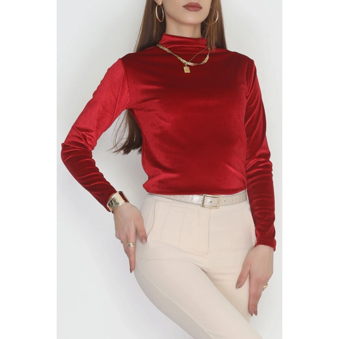 Drape Detaylı Kadife Bluz Bordo - 42664.1949.
