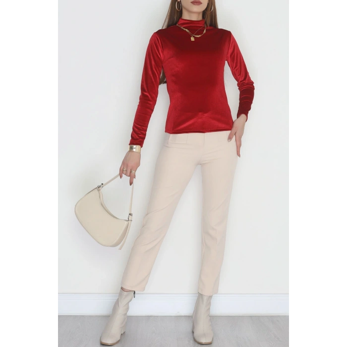 Drape Detaylı Kadife Bluz Bordo - 42664.1949.