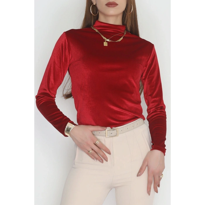 Drape Detaylı Kadife Bluz Bordo - 42664.1949.