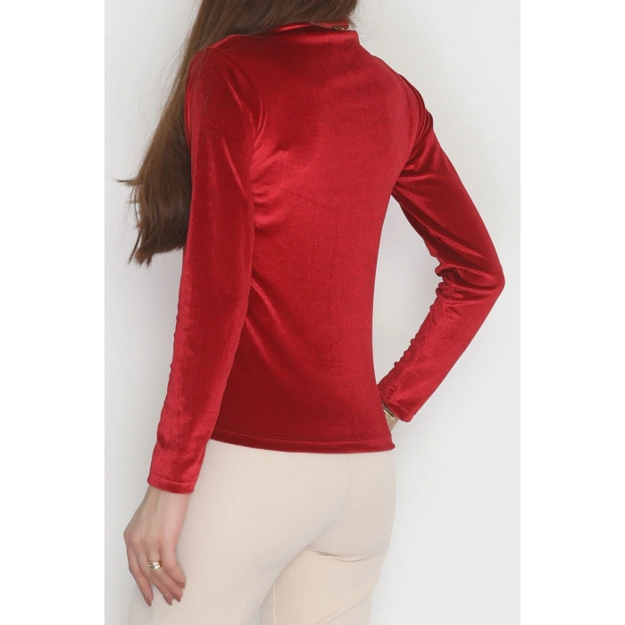 Drape Detaylı Kadife Bluz Bordo - 42664.1949.
