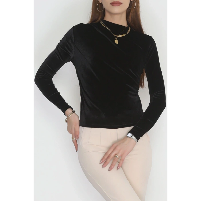 Drape Detaylı Kadife Bluz Füme - 42664.1949.