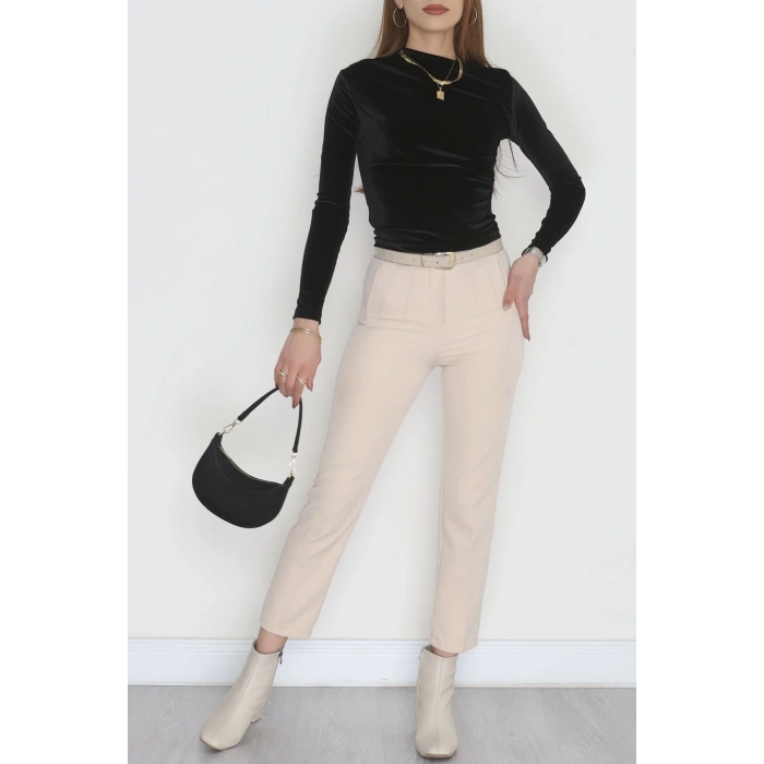 Drape Detaylı Kadife Bluz Füme - 42664.1949.