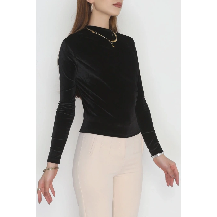 Drape Detaylı Kadife Bluz Füme - 42664.1949.