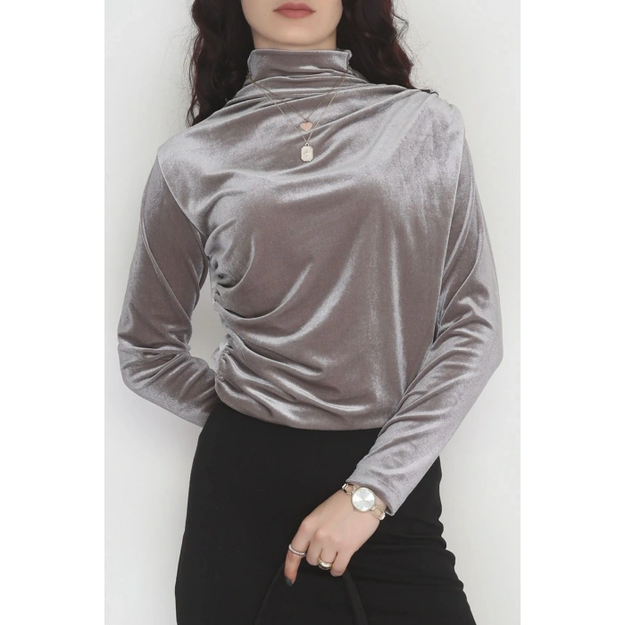 Drape Detaylı Kadife Bluz Koyugri - 42664.1949.