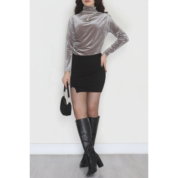 Drape Detaylı Kadife Bluz Koyugri - 42664.1949.