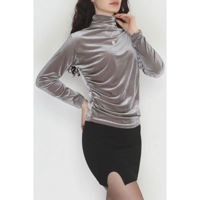 Drape Detaylı Kadife Bluz Koyugri - 42664.1949.