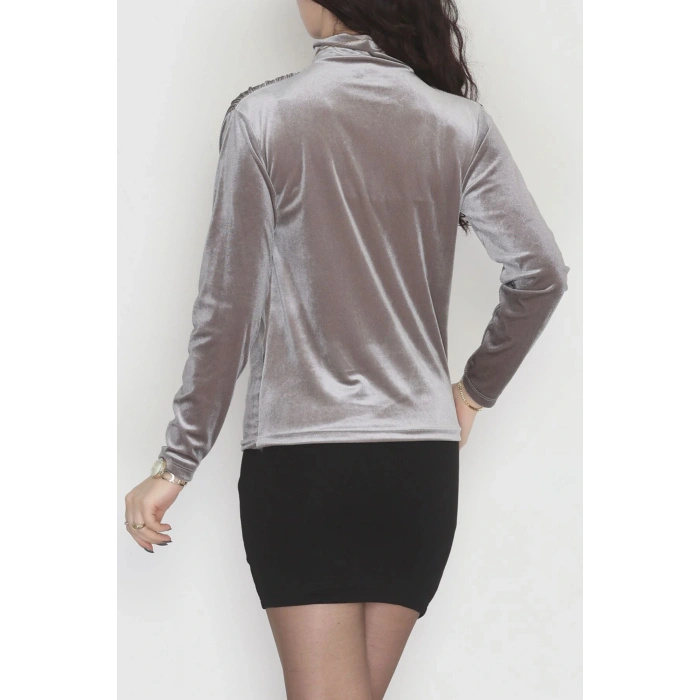 Drape Detaylı Kadife Bluz Koyugri - 42664.1949.
