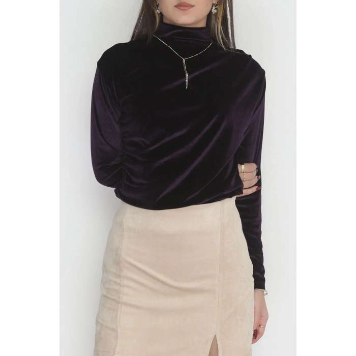 Drape Detaylı Kadife Bluz Mürdüm - 42664.1949.