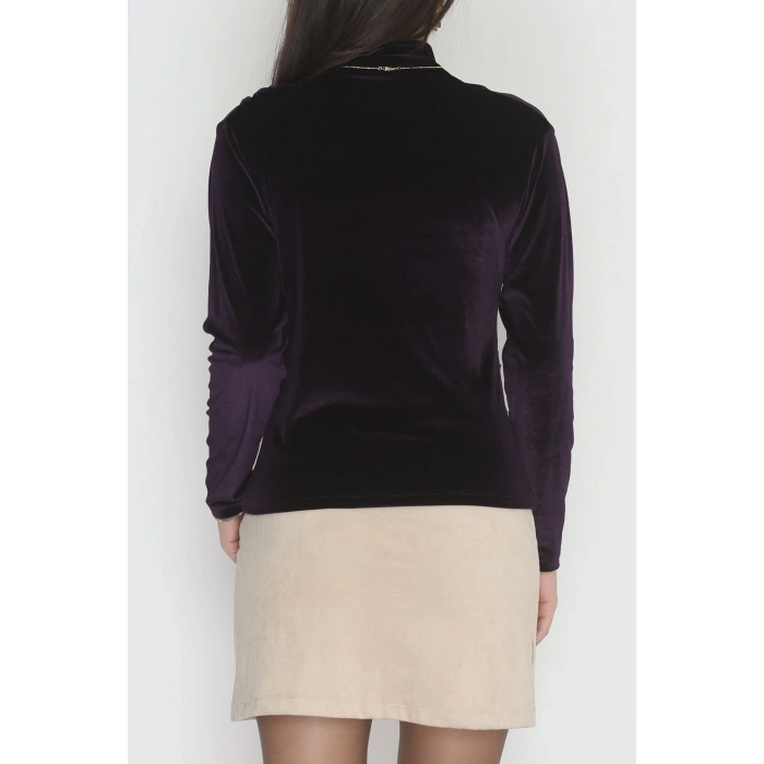 Drape Detaylı Kadife Bluz Mürdüm - 42664.1949.