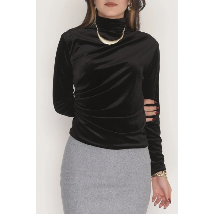 Drape Detaylı Kadife Bluz Siyah - 42664.1949.