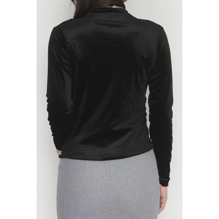 Drape Detaylı Kadife Bluz Siyah - 42664.1949.