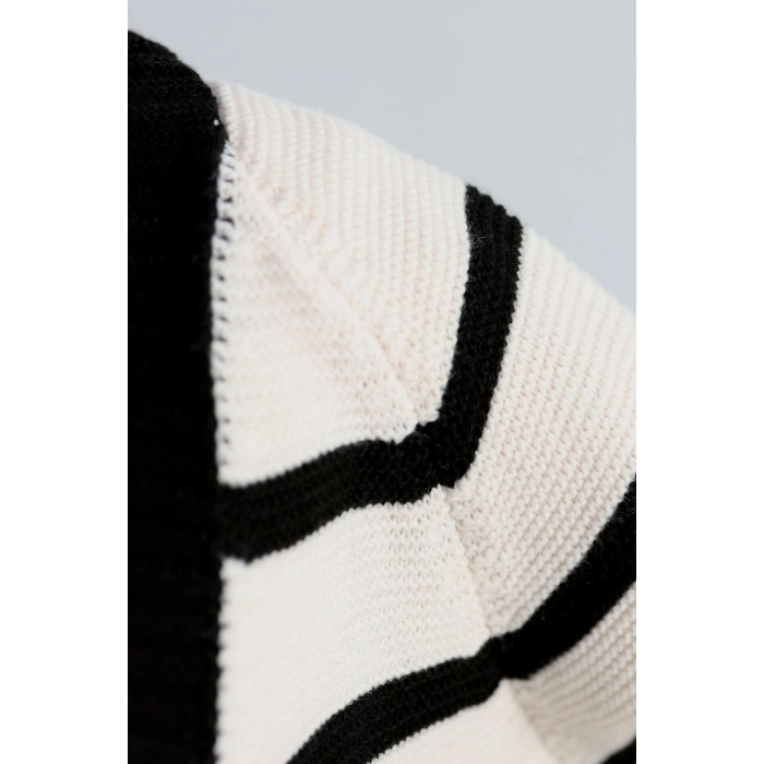 Düğmeli Çizgili Hırka Lattesiyah - 4035.1577.