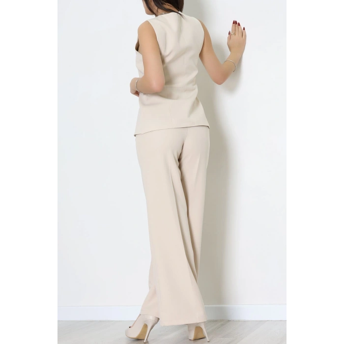 Düğmeli Dabıl İkili Takım Bej - 55039.1991.