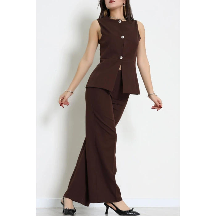 Düğmeli Dabıl İkili Takım Kahve - 55039.1991.