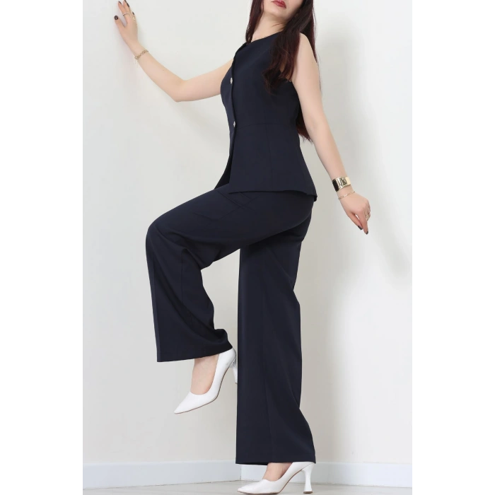 Düğmeli Dabıl İkili Takım Lacivert - 55039.1991.