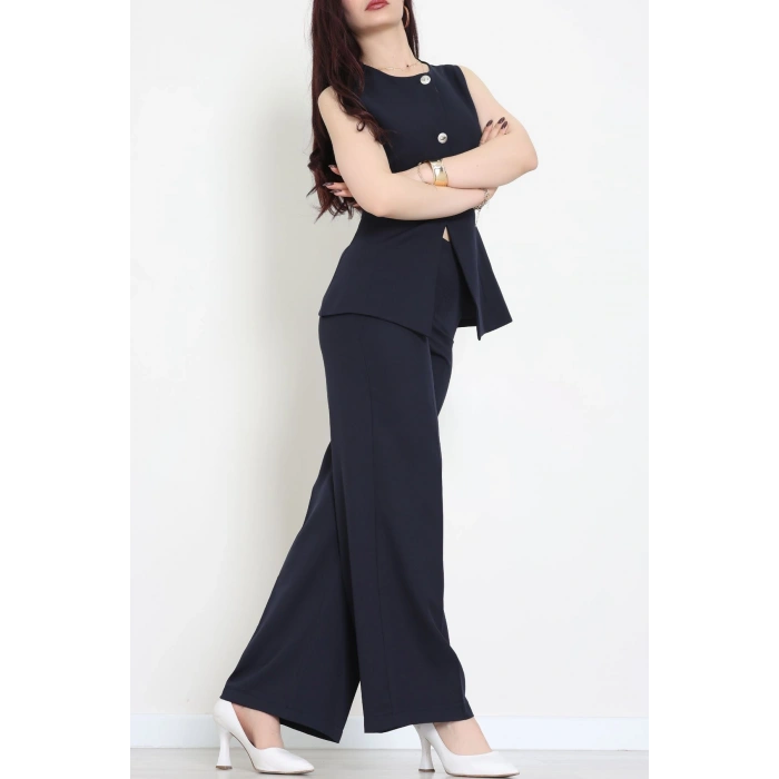 Düğmeli Dabıl İkili Takım Lacivert - 55039.1991.