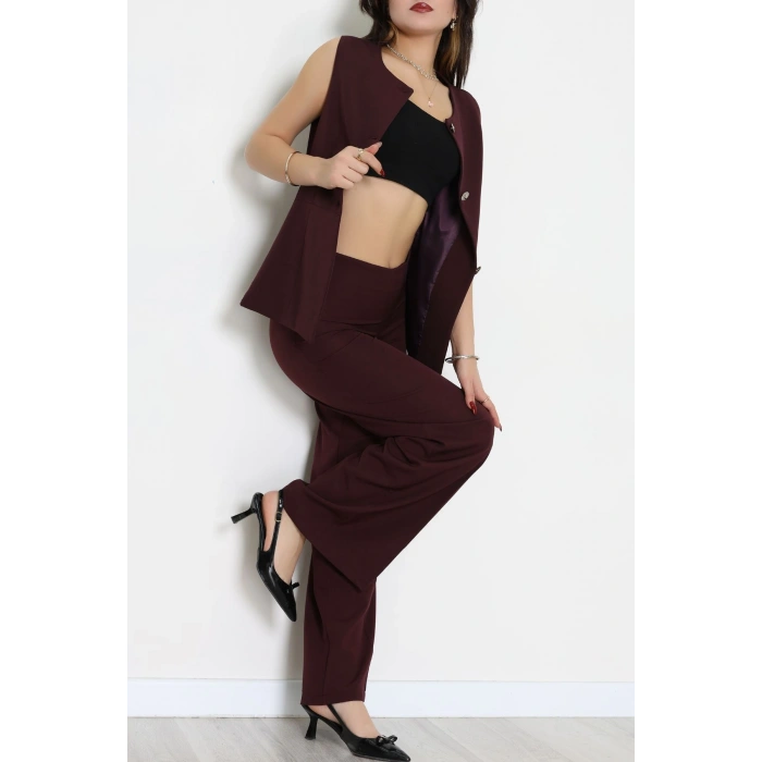 Düğmeli Dabıl İkili Takım Mürdüm - 55039.1991.