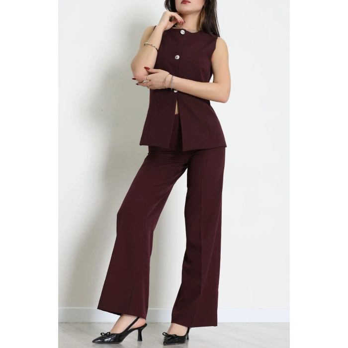 Düğmeli Dabıl İkili Takım Mürdüm - 55039.1991.