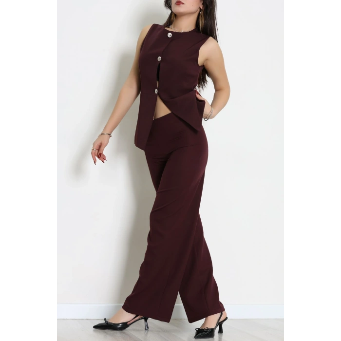 Düğmeli Dabıl İkili Takım Mürdüm - 55039.1991.