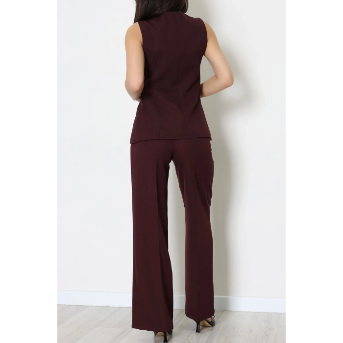 Düğmeli Dabıl İkili Takım Mürdüm - 55039.1991.