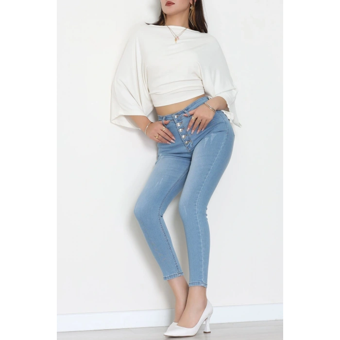 Düğmeli Dar Paça Kot Pantolon Açıkmavi - 42700.2121.