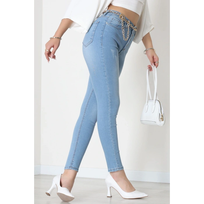 Düğmeli Dar Paça Kot Pantolon Açıkmavi - 42700.2121.