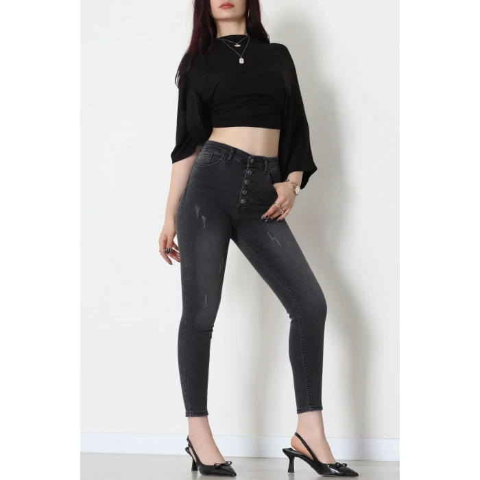 Düğmeli Dar Paça Kot Pantolon Füme - 42700.2121.