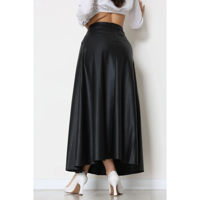 Düğmeli Deri Etek Siyah - 60654.2126.