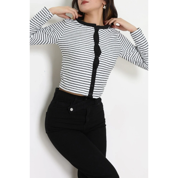 Düğmeli Hırka Beyazsiyah - 31835.2131.