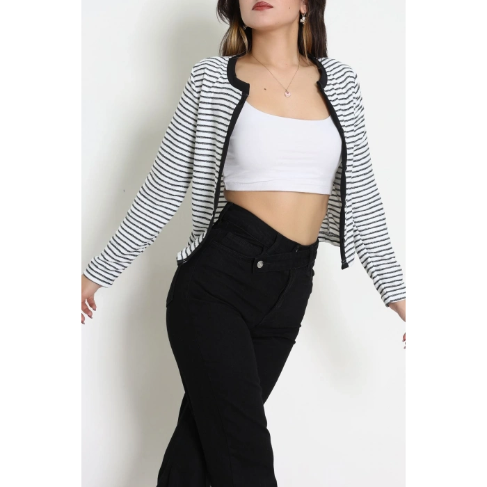 Düğmeli Hırka Beyazsiyah - 31835.2131.