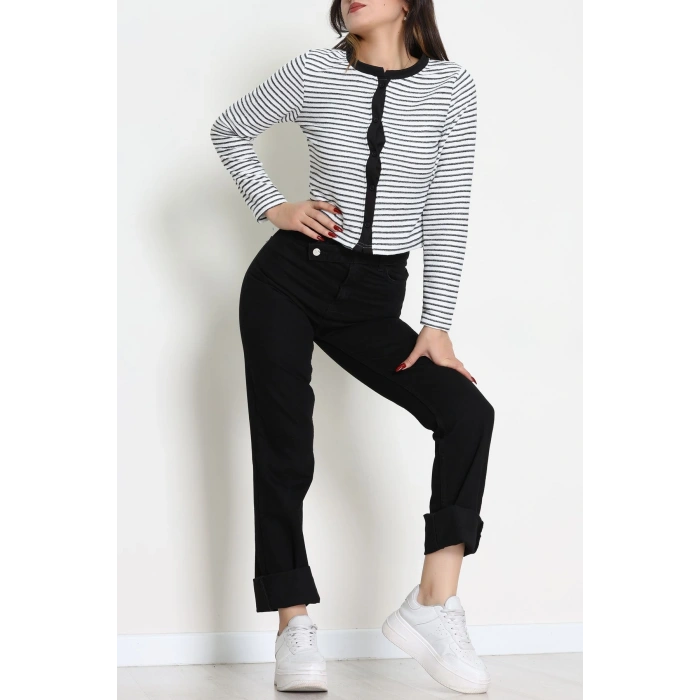 Düğmeli Hırka Beyazsiyah - 31835.2131.