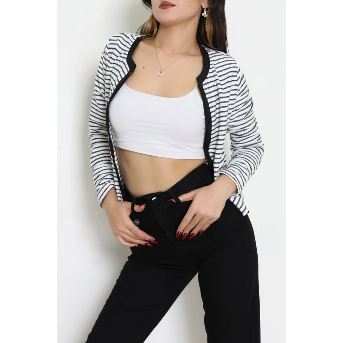 Düğmeli Hırka Beyazsiyah - 31835.2131.