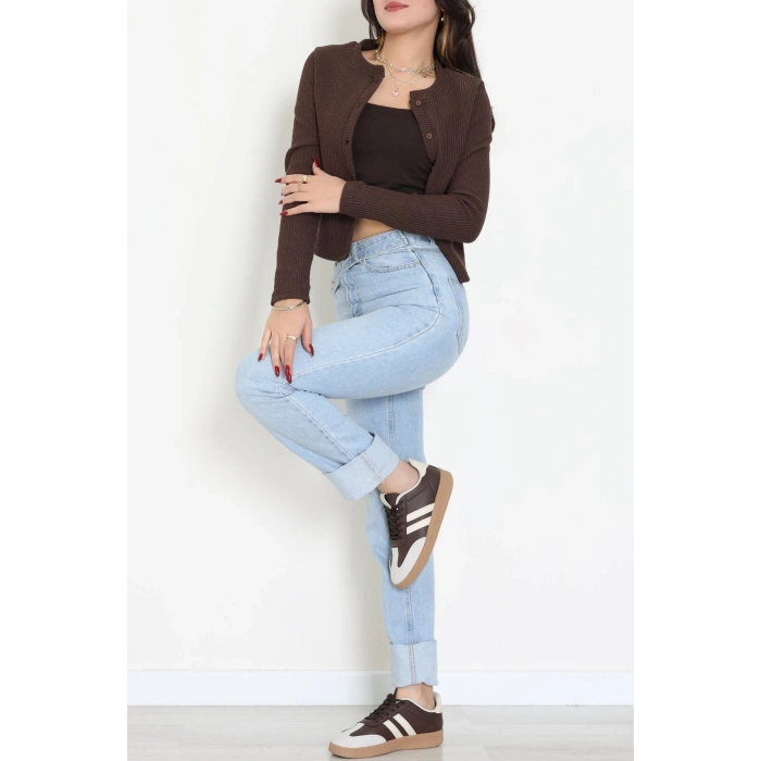 Düğmeli Hırka Kahve - 31834.2131.