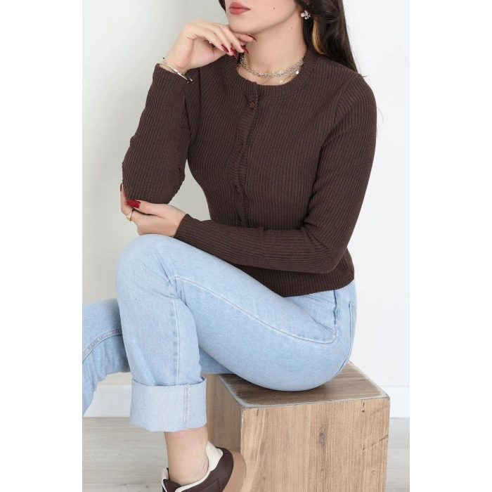Düğmeli Hırka Kahve - 31834.2131.