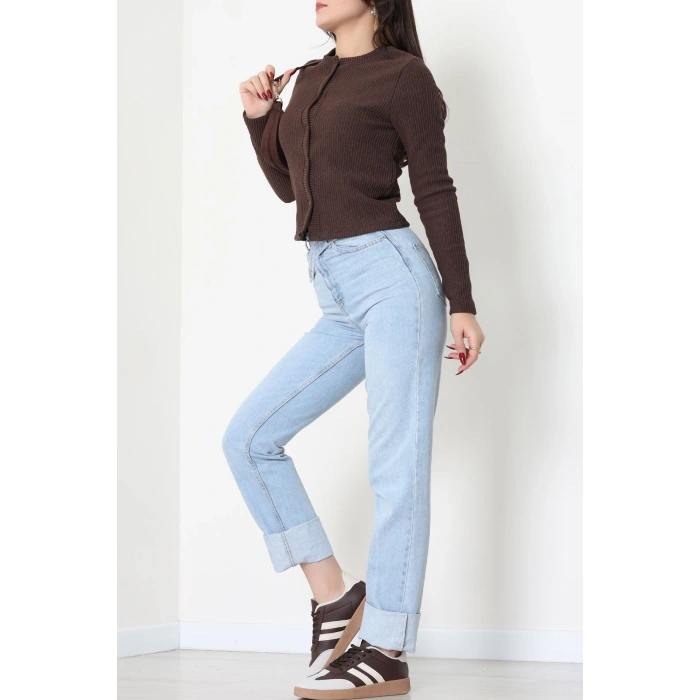 Düğmeli Hırka Kahve - 31834.2131.