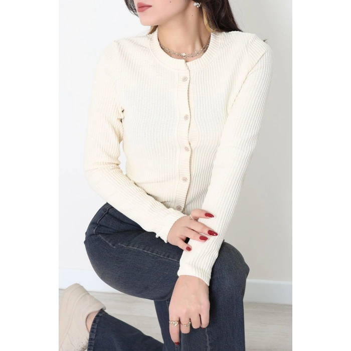 Düğmeli Hırka Krem - 31834.2131.