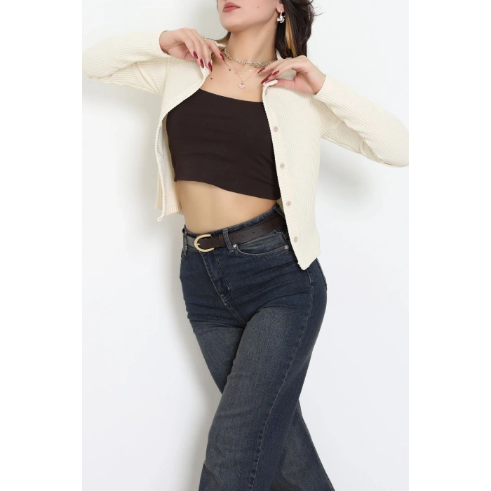 Düğmeli Hırka Krem - 31834.2131.