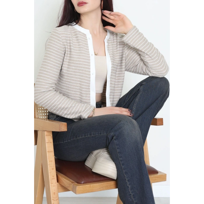 Düğmeli Hırka Krem - 31835.2131.